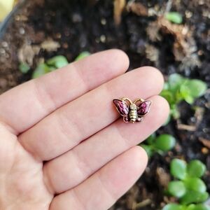 Vintage Dainty Gold & Purple Rhinestone Enamel Lapel Brooch Pin